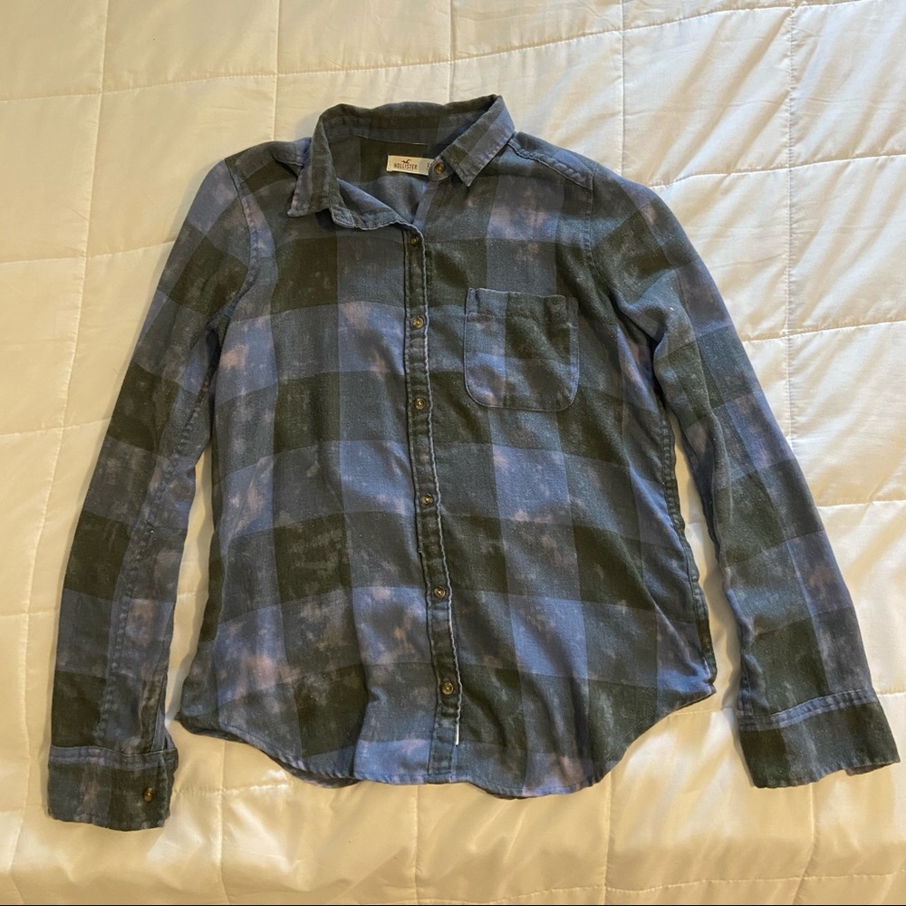 HOLLISTER BLUE DISTRESSED BLEACHED FLANNEL SHIRT